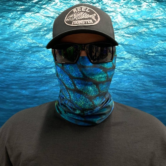 Face Armor© Blue Fish Scale Neck Gaiter Outdoor Fishing Gear Fish