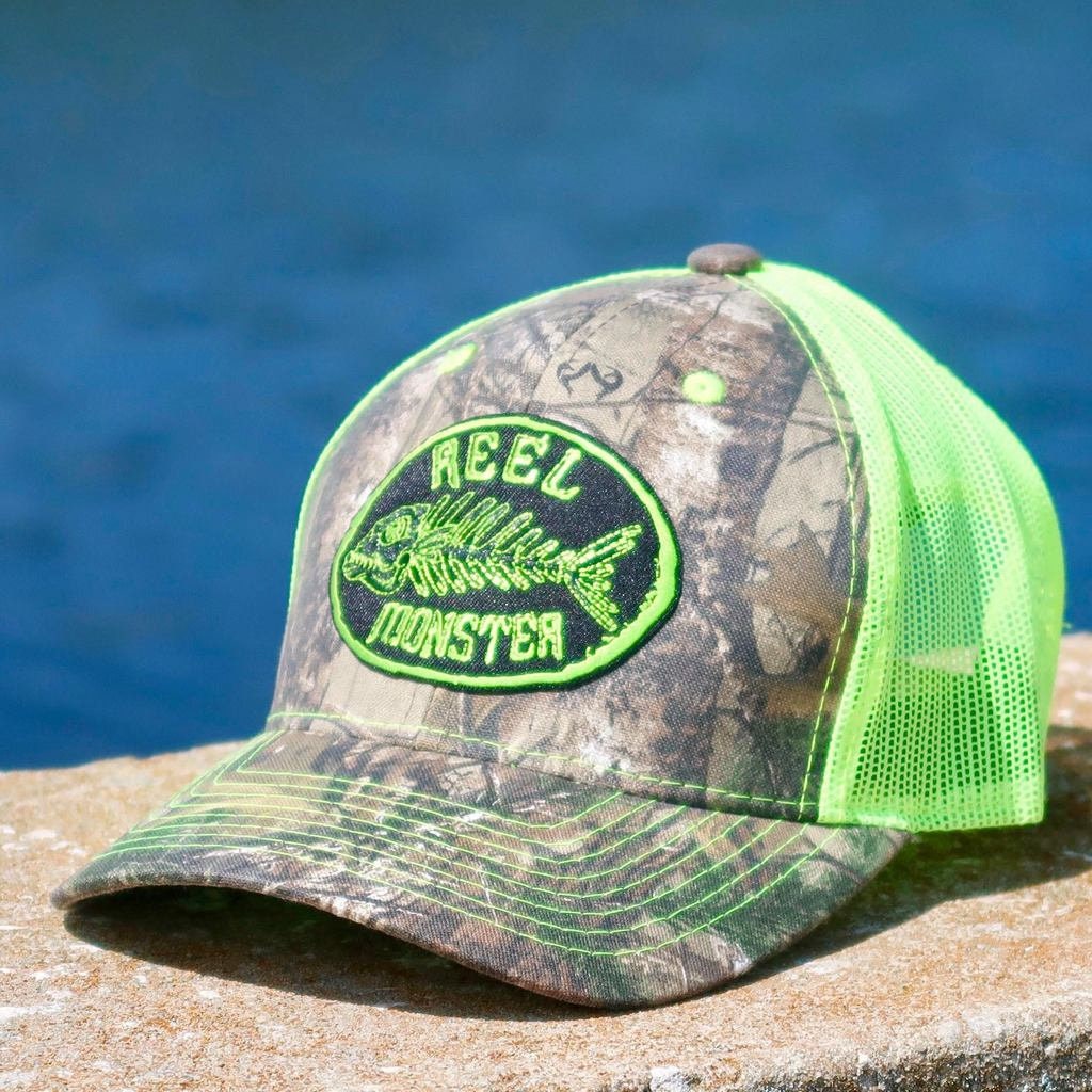 Reel Monster© Camo/lime Green Hat RMLG 