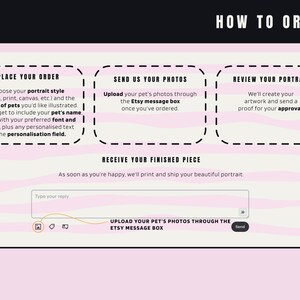 Step-by-step how to order guide for custom pet illustration from photo