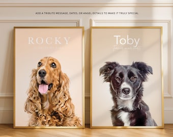 Custom Pet Portrait From Photo | Dog Memorial Gift | Personalised Pet Loss Gift | Rainbow Bridge Art | Pet Remembrance Print