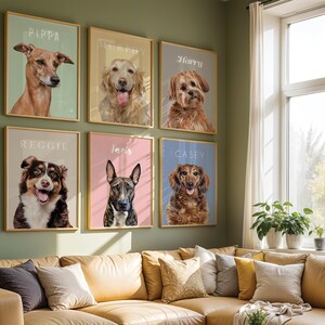 Personalised pet portrait displayed as elegant living room wall art
