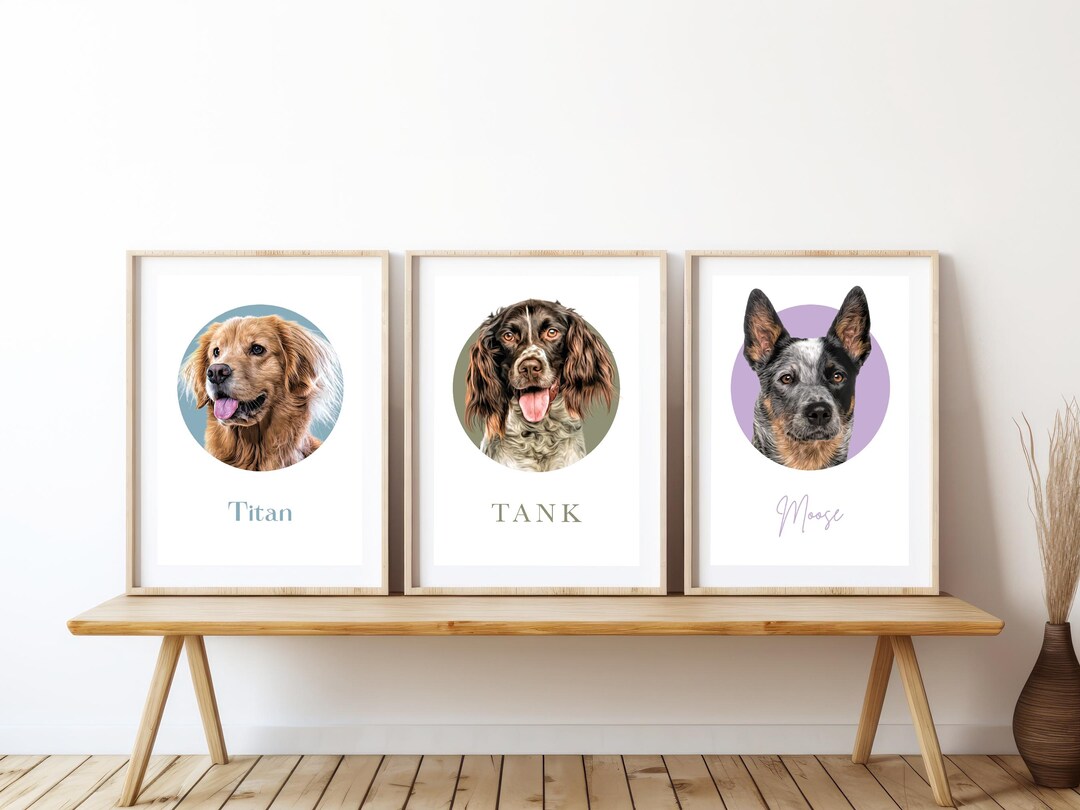 Personalised Pet Wall Art, Custom Portrait From Photo, Realistic Dog ...