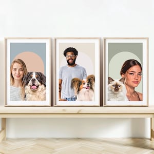Ritratto personalizzato del proprietario dell'animale domestico, arte personalizzata per animali domestici, illustrazione di animali domestici e proprietari, regalo per gli amanti degli animali domestici, disegno personalizzato del ritratto dell'animale domestico