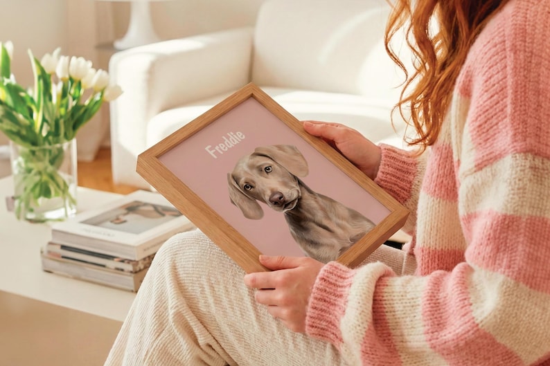 Custom dog portrait hand-illustrated in modern minimalist style from photo