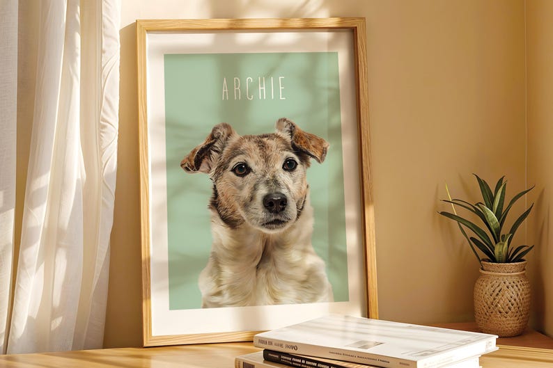 Hand-illustrated cat portrait with name added as personalised keepsake