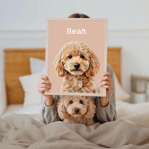 Aangepast huisdierportret van foto | Gepersonaliseerd verjaardagscadeau voor dierenliefhebber | Illustratie hond kat | Digitale download | Ingelijste afdruk