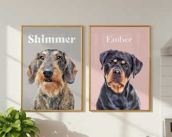 Custom Pet Portrait from Photo Before After | Personalised Dog Cat Illustration Birthday Gift