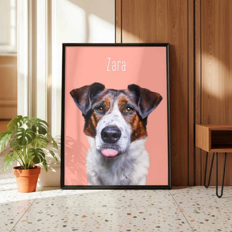 Hand-illustrated cat and dog portrait with personalised name and colour choice