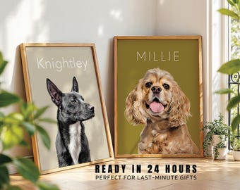 Custom Pet Portrait 24 Hour Delivery | Same Day Digital Download | Last Minute Personalised Dog Cat Gift | Express Pet Art