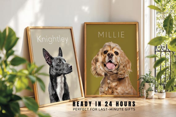 Custom Pet Portrait 24 Hour Delivery | Same Day Digital Download | Last Minute Personalised Dog Cat Gift | Express Pet Art