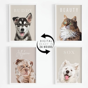 Custom Pet Portrait from Photo: Personalized Digital Dog and Cat Portraits, Pet Drawing, Custom Dog and Cat Digital Portraits, Pet Loss Gift