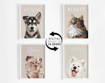 Custom Pet Portrait from Photo: Personalized Digital Dog and Cat Portraits, Pet Drawing, Custom Dog and Cat Digital Portraits, Pet Loss Gift