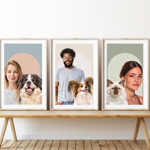 Ritratto personalizzato di un animale domestico con illustrazione del proprietario - Regalo unico per gli amanti degli animali e decorazione murale con illustrazione personalizzata