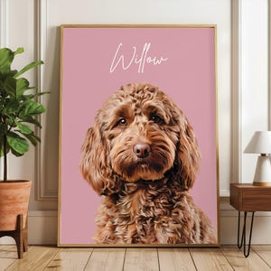 Custom dog portrait hand-illustrated from photo in modern minimalist style