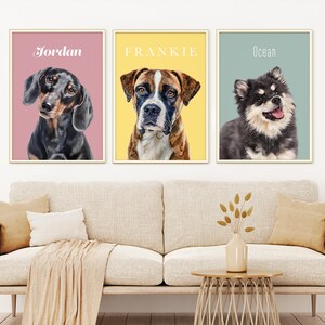 Framed custom dog portrait in white hardwood frame for home décor