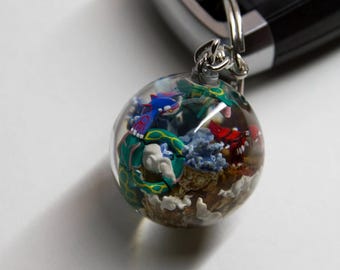 Handmade keychain - Legendary Pokémon Terrarium Keychain - Rayquaza, Kroger, and Groudon