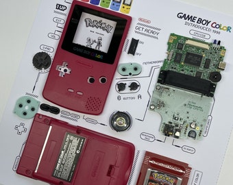 Framed Nintendo Game Boy Color GBC Tear Down Wall Art Gifts for Friends Wall Decor Home Decor pokemon gbc wall mount POKEMON RED
