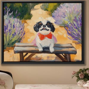 Pekingese Dog Lavender Painting | Serene Countryside Pet Decor | Classic Dog Artwork | Elegant Oil Canvas Print | Whimsical Dog Art