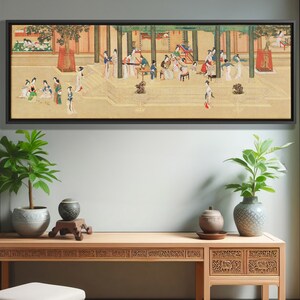 Famous Chinese Painting Ink Wash Wall Art Canvas Print Decor Panoramic Large Framed Ancient Artwork Gift Court Beauty 中国 仕女画 仇英 汉宫春晓图