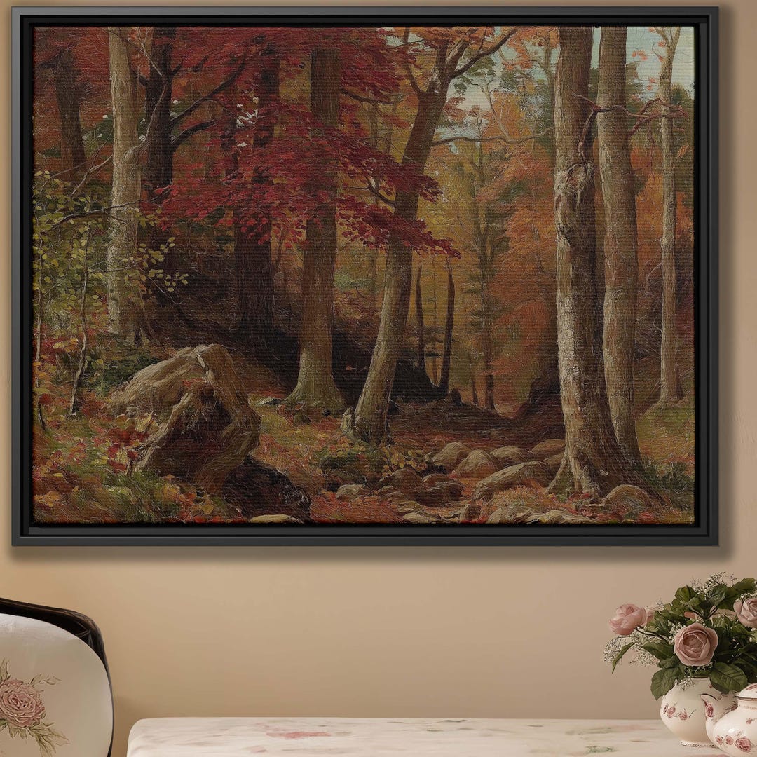 Autumn Landscape Canvas Print | Forest Pathway Painting | Rustic Fall ...