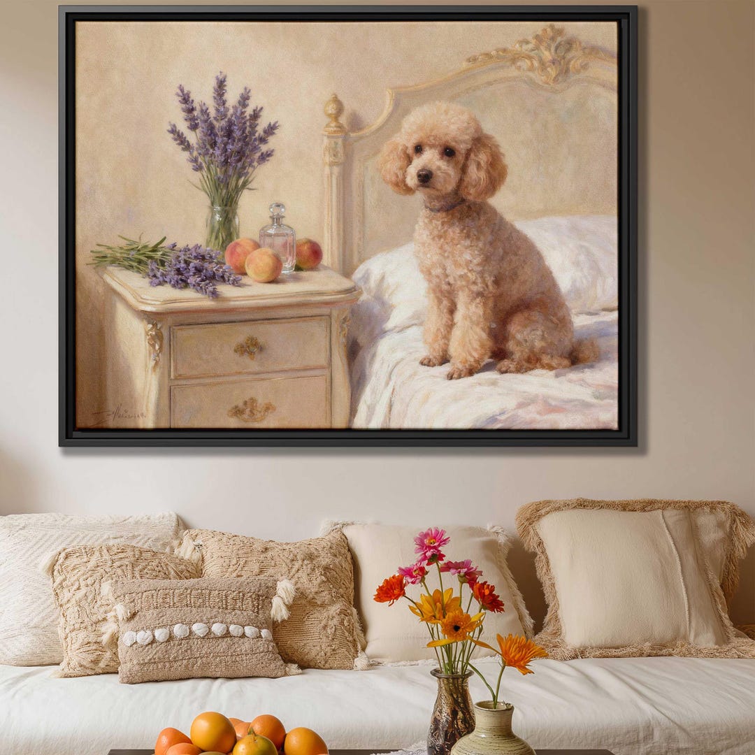Dog Poodle Canvas Print Oil Painting Wall Art Decor Pet Framed Artwork ...