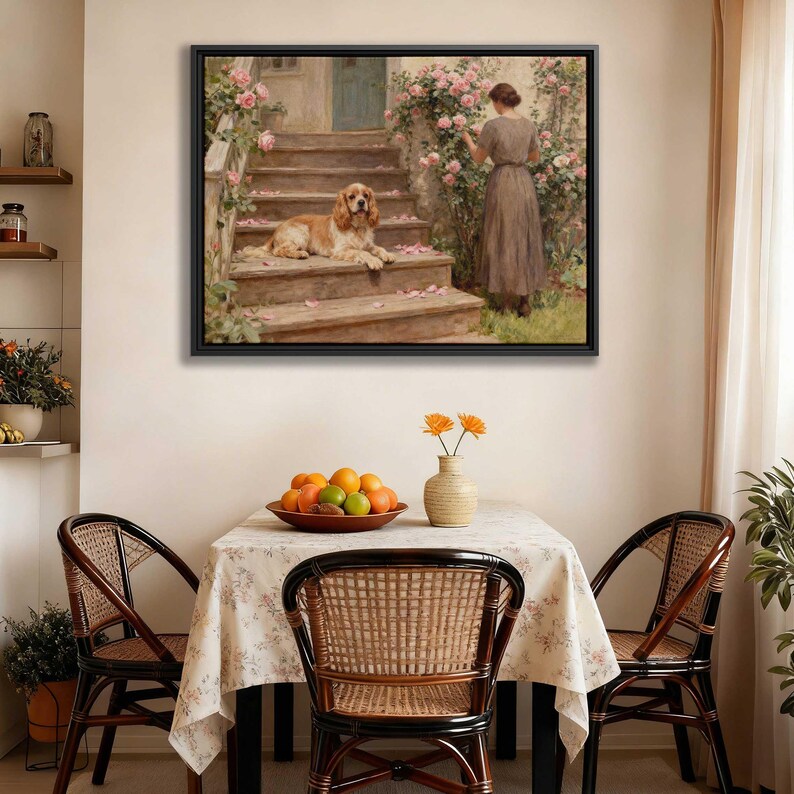 Cocker Spaniel Dog Canvas Print Floral Still Life Oil Painting Wall Art ...