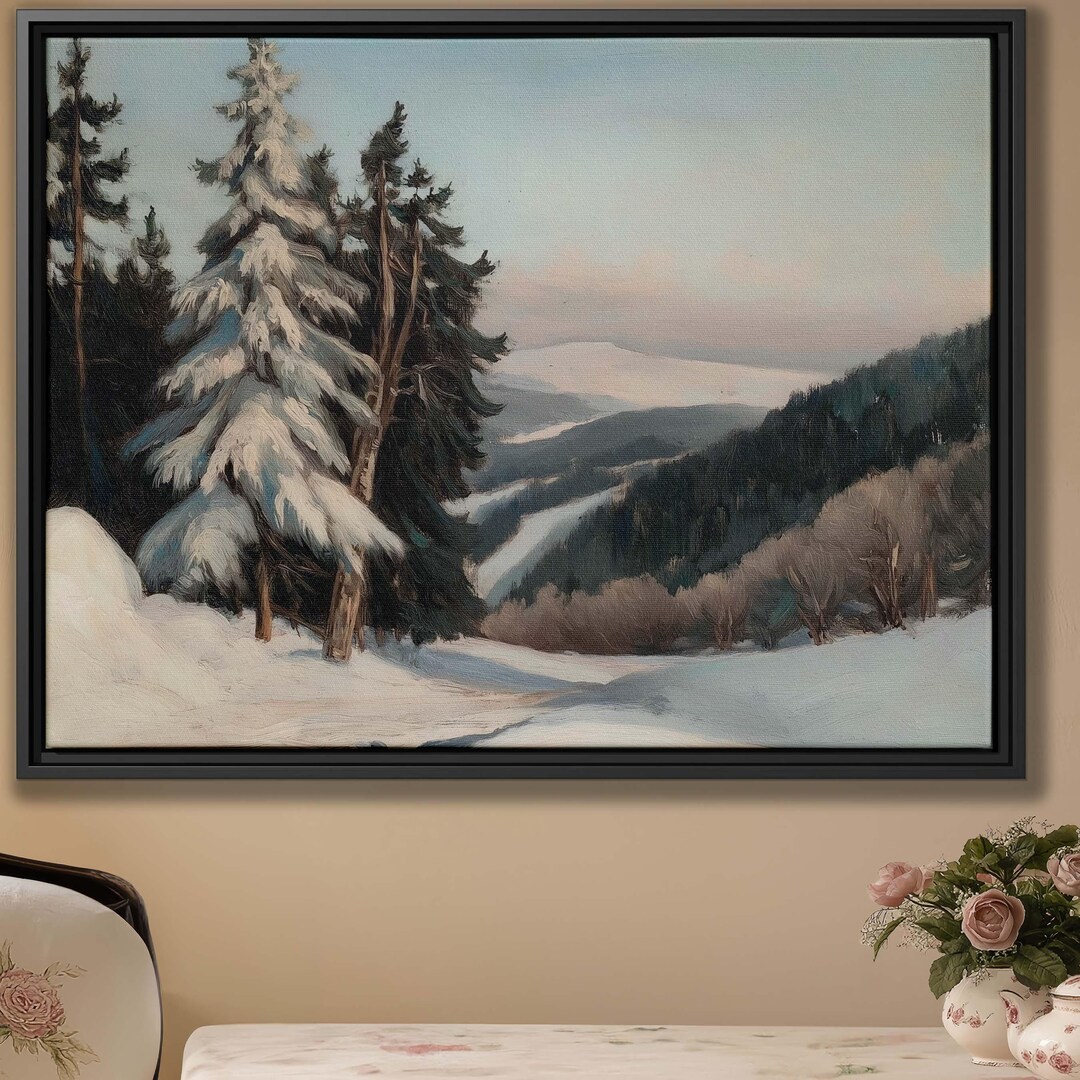 Winter Forest Pathway Canvas Art | Rustic Mountain Landscape Print ...