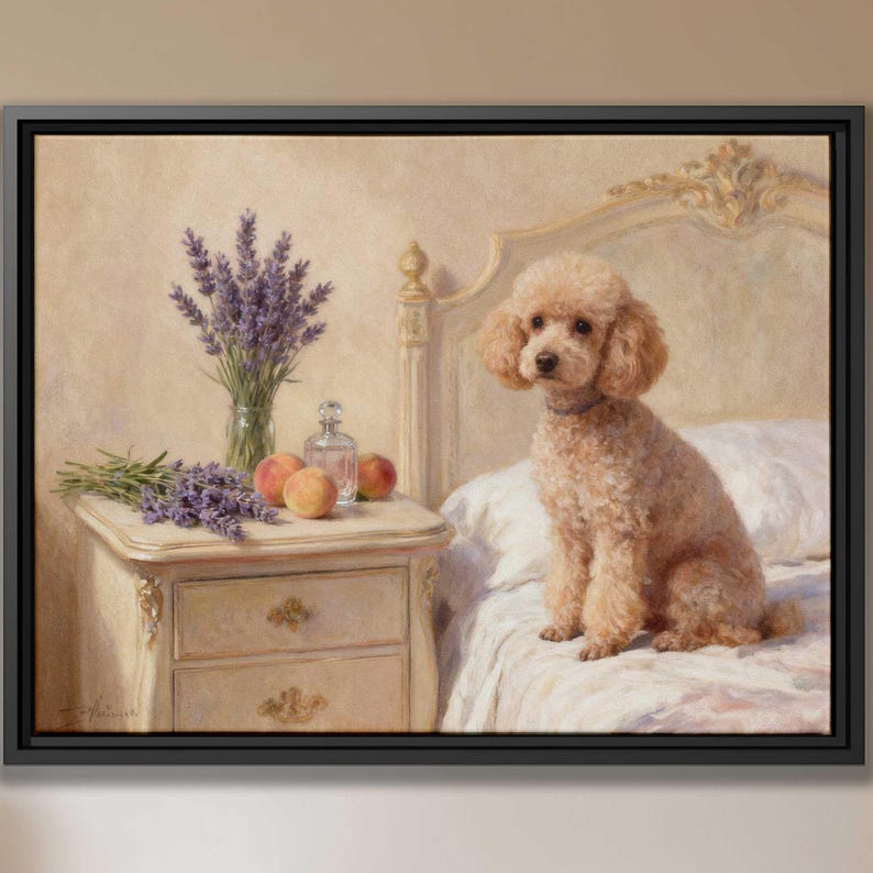 Dog Poodle Canvas Print Oil Painting Wall Art Decor Pet Framed Artwork ...