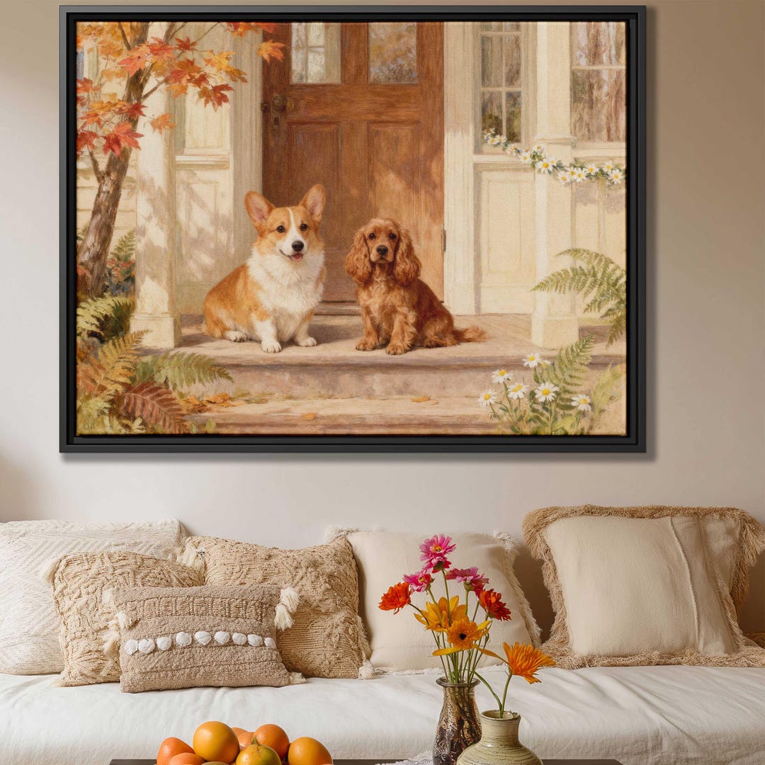 Oil Painting Dog Corgi Canvas Print Cocker Spaniel Wall Art Decor ...