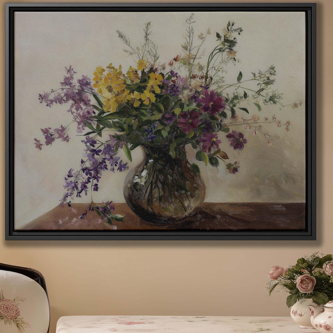 Wildflower Bouquet Canvas Art | Rustic Botanical Painting | Farmhouse ...