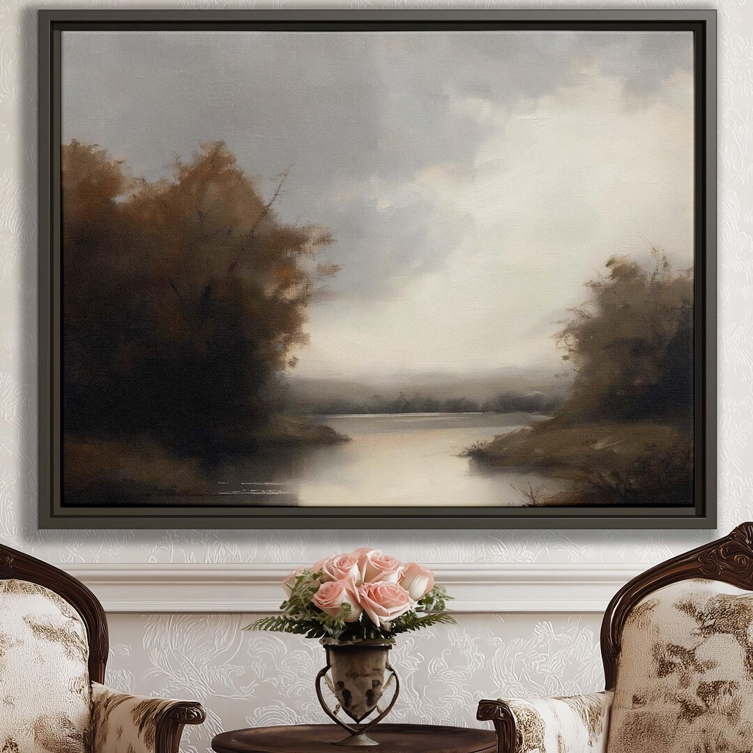 Tranquil Lake Landscape Wall Art | Nature Oil Painting Canvas Print ...