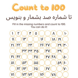 Bis 100 zählen Farsi Arbeitsblatt