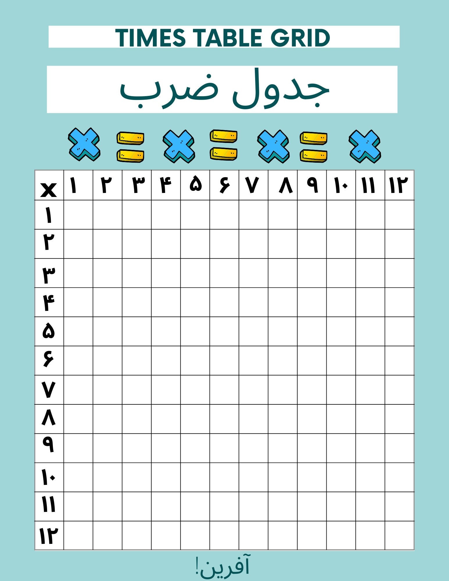 Farsi Multiplication Table - Etsy
