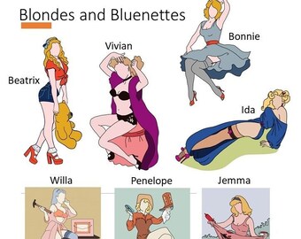 The Blondes and Bluenettes Collection Pinup Art Stickers – great for laptop, water bottle, notebook, car