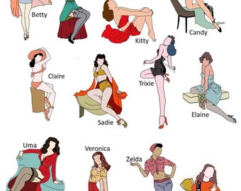 The Brunette Collection Pinup Art Stickers – great for laptop, water bottle, notebook, car