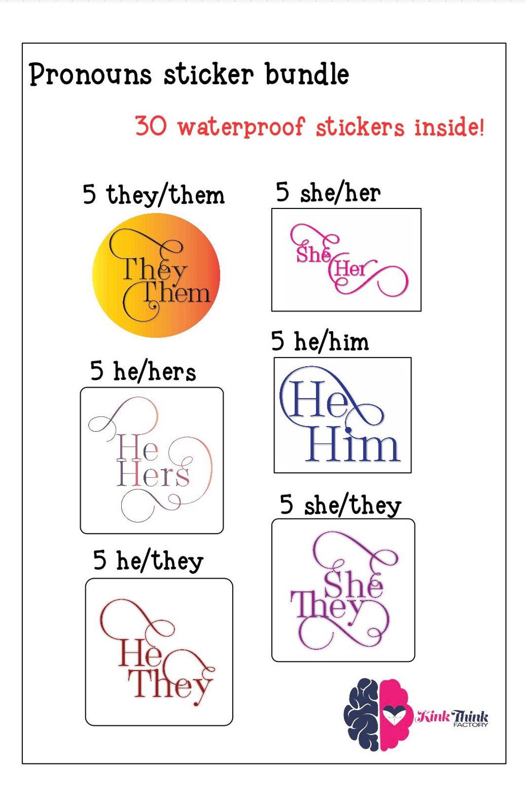 Pronouns Sticker Bundle With 30 Decals Etsy
