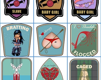 Kinky Merit Badges sticker bundle pack, contains 21 designs - ADULTS ONLY