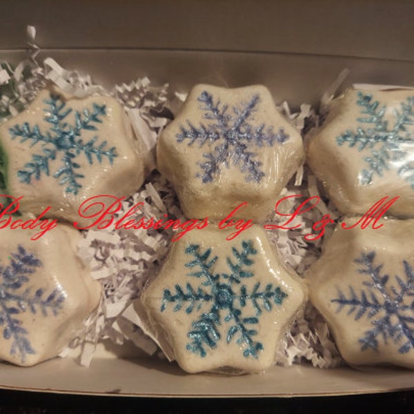Gift Boxed 6 Snowflake Novelty Bath Bomb 2 oz  Available in 70 fragrances