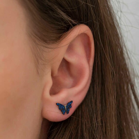 Blue butterfly earrings sale studs