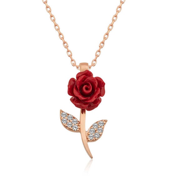 Rose Gold Red Rose Necklace Red Rose Necklace for Women Romantic