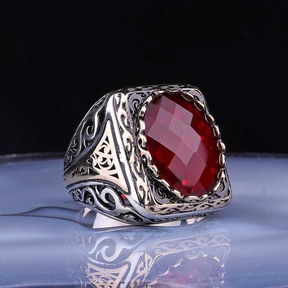 Anillo de hombre de piedra roja de zirc n de plata anillo de