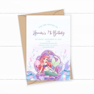 Editable Little Mermaid Birthday Invitation Birthday Invite Invites Printable Template Instant Download Under the Sea Purple Teal