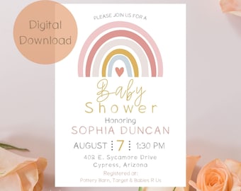 Neutral Editable Baby Shower Invitation, Rainbow Editable Baby Shower Invitation