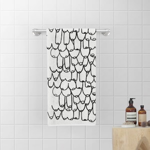 Raining Boobies Bath Towel - unique art, bathroom decor, funny bath, feminist, female body, positive art