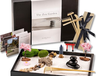 Mini Zen Garden Kit för skrivbord: Japanskt skrivbordsmeditationsset, sand, stenar och krattor