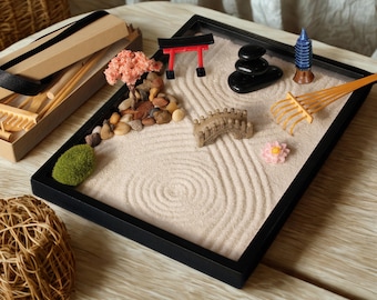 Desktop Zen Garden Kit: Japanese Desktop Meditation Set, Sand, Rocks & Rakes