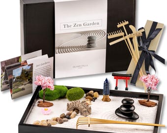 Mini Zen Garden Kit for Desk: Japanese Desktop Meditation Set, Sand, Rocks & Rakes.