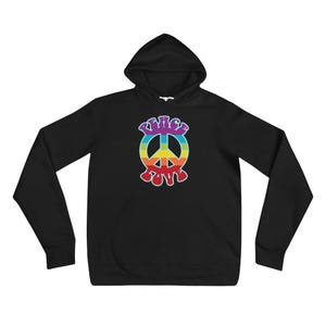 Unisex Hoodie – Peace Vibes Retro Graphic | Rainbow Hippie Style | 70s Aesthetic Good Vibes Sweatshirt