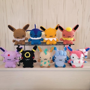 Eeveelutions | Eevee, Vaporeon, Jolteon, Flareon, Espeon, Umbreon, Leafeon, Glaceon, Sylveon Crochet Amigurumi Pokemon Plushie