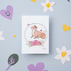 Carte de voeux: Petit renard avec fleurs